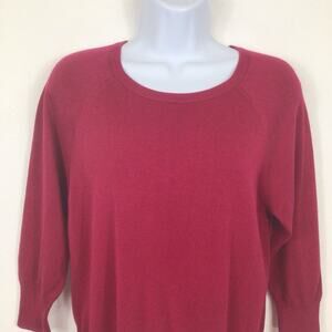 TALBOTS Crew Neck 3/4 Length Sleeve Raspberry Cotton Sweater size S